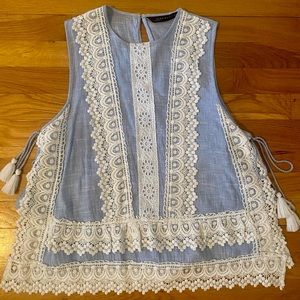 Zara Linen + Eyelet Top